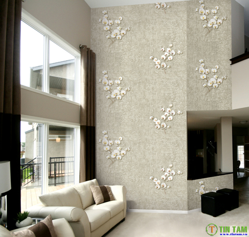 mẫu hình phòng khách đẹp với giấy dán tường