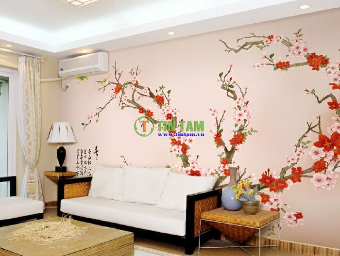 tranh dán tường hoa đào